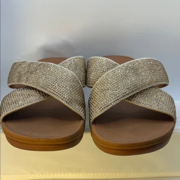 Fitflop Gold Rhinestones Crisscross Sandals-Size 9-Comfy-Slip on-Casual - Picture 8 of 16